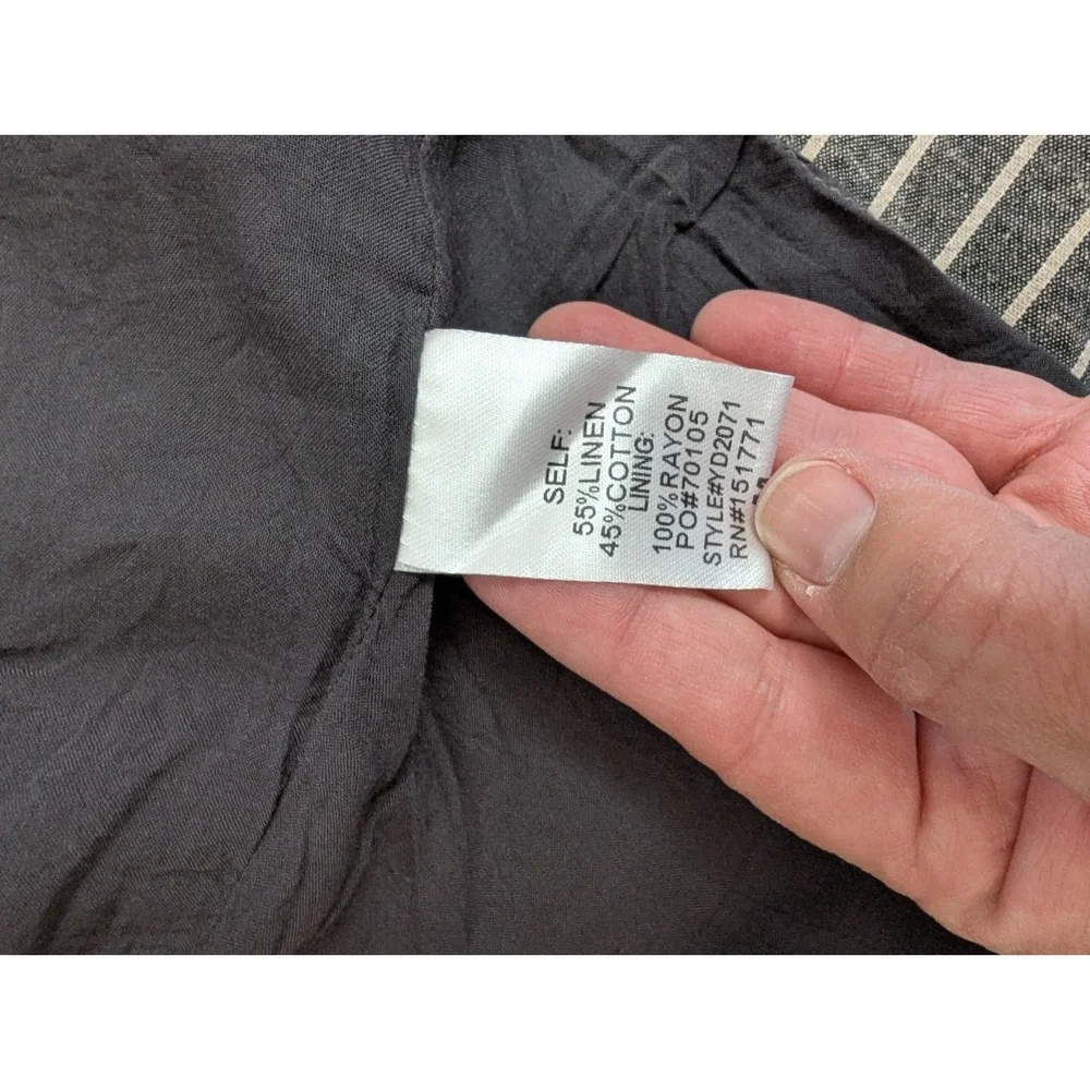 Le Lis Charcoal Pinstripe Linen Cotton Button Front Midi Dress Lined Pockets M - Picture 4 of 9